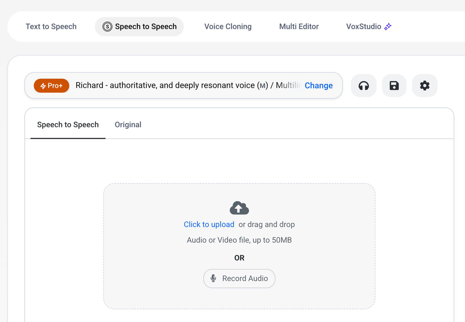 Speech to Speech UI Screenshot